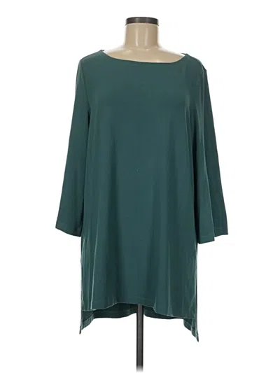 Pre-owned Eileen Fisher 3/4 Sleeve Top Teal Boatneck Tops