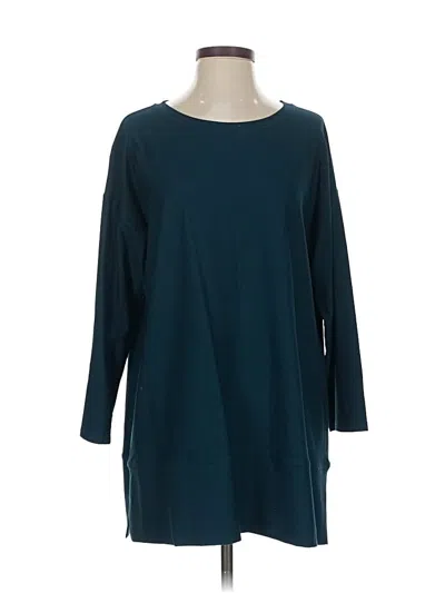 Pre-owned Eileen Fisher 3/4 Sleeve Top Teal Boatneck Tops In Blue