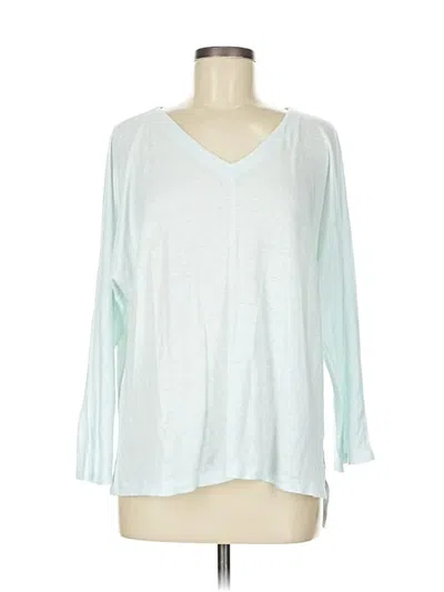Pre-owned Eileen Fisher 3/4 Sleeve Top Teal V Neck Tops In Blue