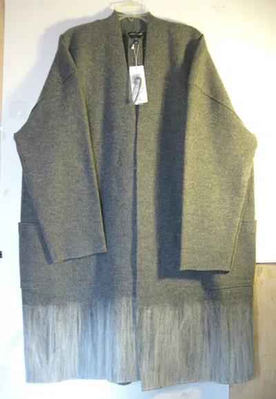 Pre-owned Eileen Fisher $498  Boiled Wool Mohair Ash/soft White Kimono Coat L / Xl