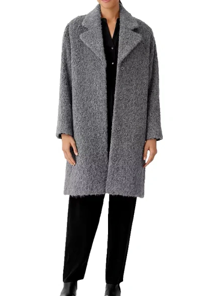 Pre-owned Eileen Fisher $698  Notched Collar Coat Jacket Suri Alpaca Boucle Ash Gray Sz M