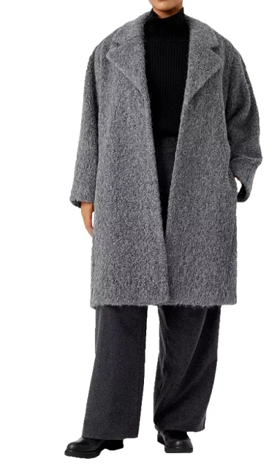 Pre-owned Eileen Fisher $698  Notched Lapel Coat Jacket Suri Alpaca Boucle Ash Gray Xl/1x