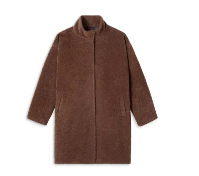 Pre-owned Eileen Fisher $698  Stand Collar Alpaca / Wool Coat Auburn Brown Sz L