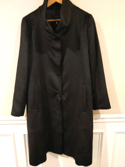Pre-owned Eileen Fisher $748  Baby Alpaca High Convertible Collar Coat Snap Closur Black M