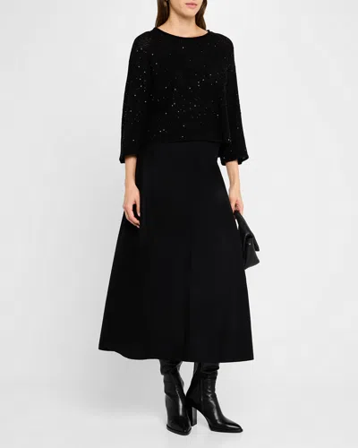 Eileen Fisher A-line Boiled Wool Jersey Midi Skirt In Black