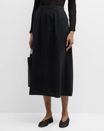 Eileen Fisher A-line Organic Linen Midi Skirt In Black