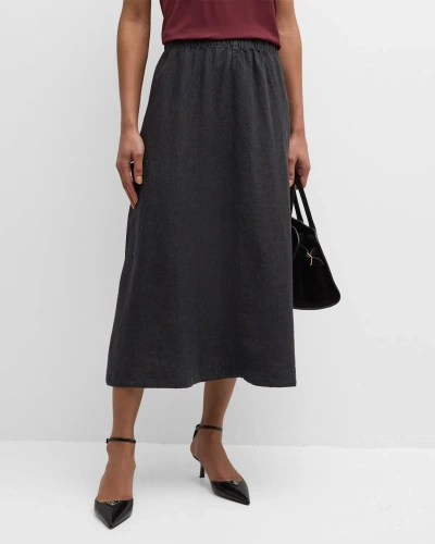 Eileen Fisher A-line Organic Linen Midi Skirt In Graphite