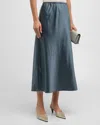 Eileen Fisher A-line Silk Charmeuse Midi Skirt In Dark Blue