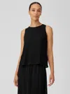 Eileen Fisher Accordion Silk Jacquard Round Neck Tank In Black