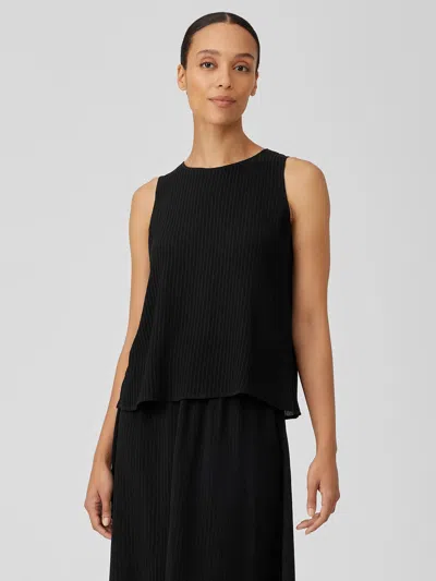 Eileen Fisher Accordion Silk Jacquard Round Neck Tank In Black