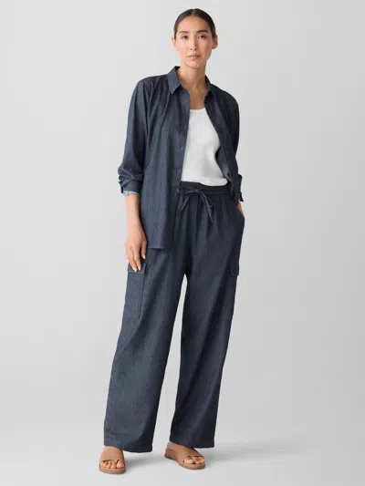 Eileen Fisher Airy Organic Cotton Twill Cargo Pant In Blue