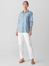 Eileen Fisher Airy Organic Cotton Twill Classic Collar Shirt In Blue