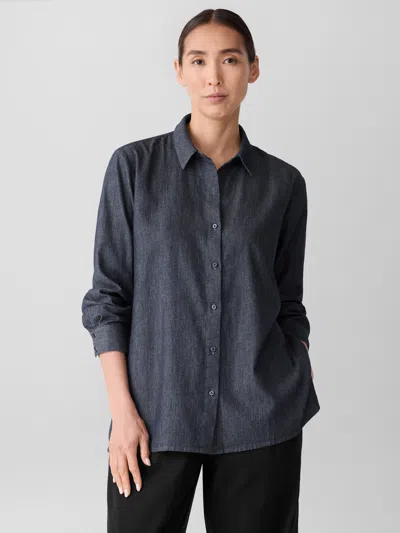 Eileen Fisher Airy Organic Cotton Twill Classic Collar Shirt In Blue