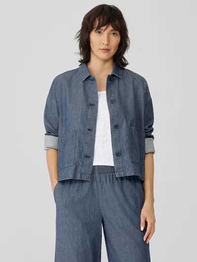 Eileen Fisher Airy Organic Cotton Twill Jacket In Blue