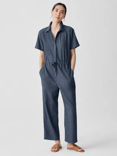 Eileen Fisher Airy Organic Cotton Twill Jumpsuit In Blue