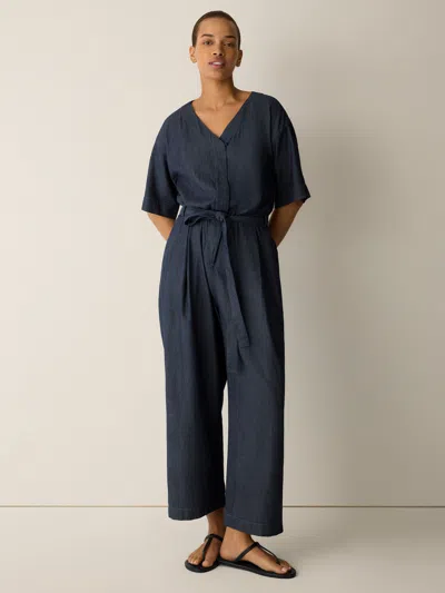 Eileen Fisher Airy Organic Cotton Twill Jumpsuit In Denim