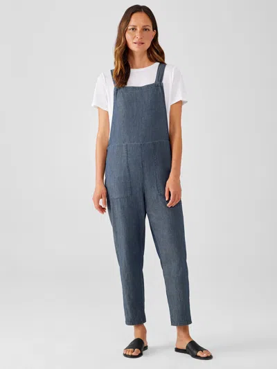 Eileen Fisher Airy Organic Cotton Twill Overalls In Blue