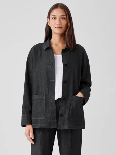 Eileen Fisher Airy Organic Cotton Twill Shirt Jacket In Black