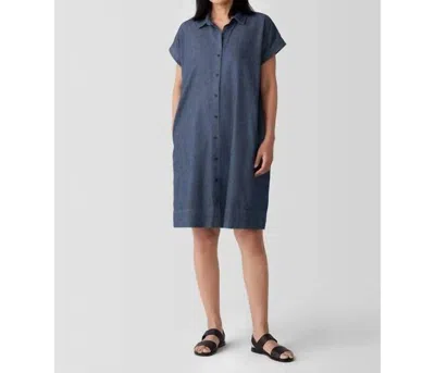 Eileen Fisher Airy Organic Cotton Twill Shirtdress In Denim In Multi