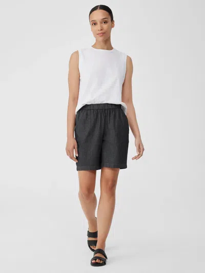 Eileen Fisher Airy Organic Cotton Twill Shorts In Black