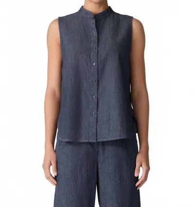 Eileen Fisher Airy Organic Cotton Twill Sleeveless Shirt In Denim In Blue