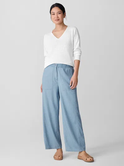 Eileen Fisher Airy Organic Cotton Twill Wide-leg Pant In Blue