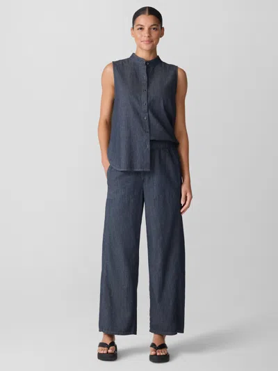 Eileen Fisher Airy Organic Cotton Twill Wide-leg Pant In Blue
