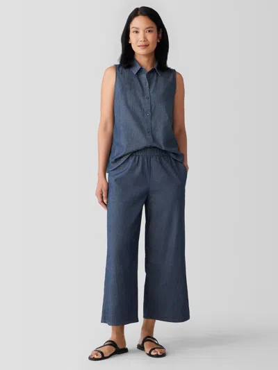 Eileen Fisher Airy Organic Cotton Twill Wide-leg Pant In Blue