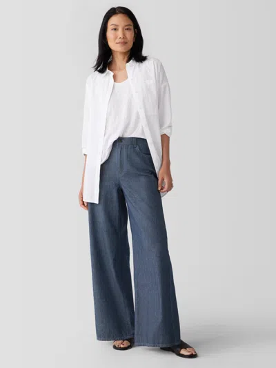 Eileen Fisher Airy Organic Cotton Twill Wide Trouser Pant In Blue