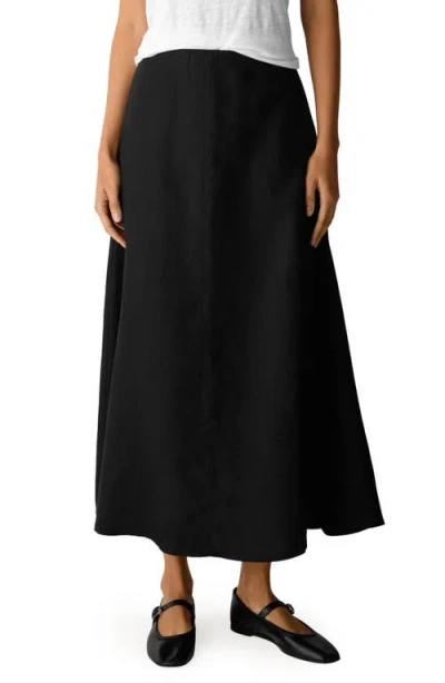 Eileen Fisher A-line Organic Linen Midi Skirt In Black
