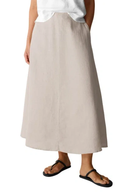Eileen Fisher A-line Organic Linen Midi Skirt In Brown