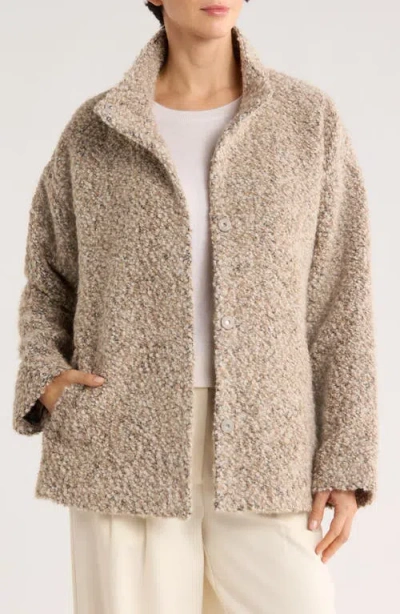 Eileen Fisher Alpaca & Wool Blend Faux Shearling Short Coat In Brown