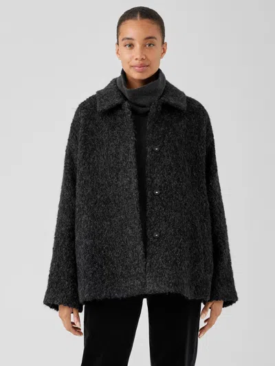Eileen Fisher Alpaca Boucle Classic Collar Short Coat In Black