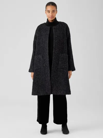 Eileen Fisher Alpaca Boucle Round Neck Coat In Black