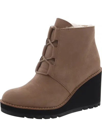 Eileen Fisher Alpine Womens Lamb Fur Ankle Wedge Boots In Brown