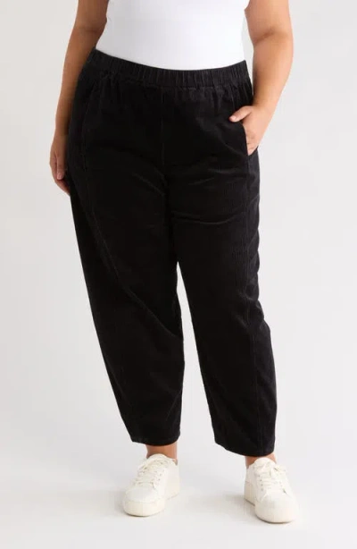 Eileen Fisher Ankle Length Corduroy Lantern Trousers In Black