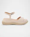 Eileen Fisher Ario Sporty Leather Wedge Sandals In Almond
