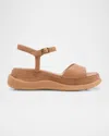 Eileen Fisher Ario Sporty Leather Wedge Sandals In Honey