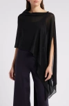 Eileen Fisher Asymmetric Sheer Silk Wrap In Black