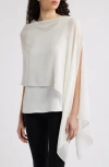 Eileen Fisher Asymmetric Sheer Silk Wrap In Bone
