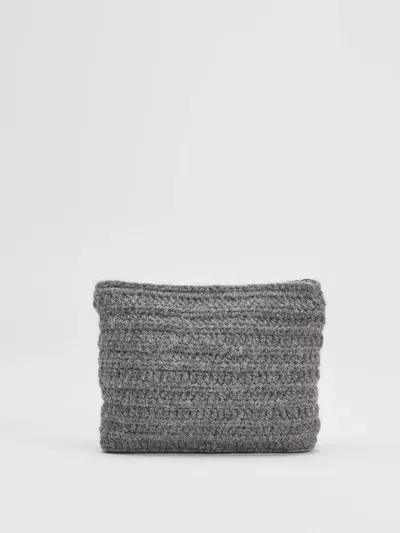 Eileen Fisher Baby Alpaca Crochet Pouch In Gray