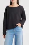 Eileen Fisher Ballet Neck Boxy Organic Cotton Sweatshirt In Black