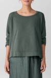Eileen Fisher Ballet Neck Boxy Organic Cotton Sweatshirt In Green