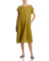 Eileen Fisher Ballet Neck Cap Sleeved Linen Dress In Corin