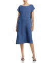 Eileen Fisher Ballet Neck Cap Sleeved Linen Dress In Dusk