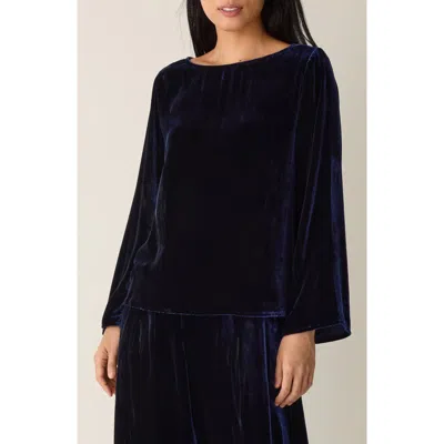 Eileen Fisher Ballet Neck Flare Sleeve Velvet Top In Black