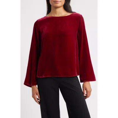 Eileen Fisher Ballet Neck Flare Sleeve Velvet Top In Red