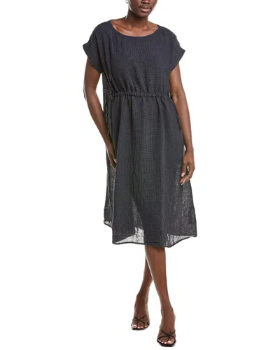 Eileen Fisher Ballet Neck Linen Midi Dress In Blue
