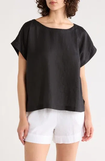 Eileen Fisher Ballet Neck Organic Linen Top In Black
