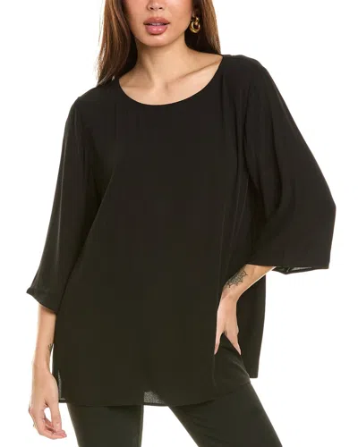 Eileen Fisher Ballet Neck Silk Top In Black